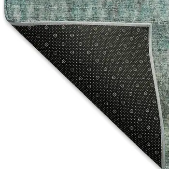 8' Teal Blue And Gray Round Striped Washable Indoor Outdoor Area Rug