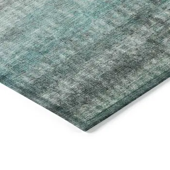 8' Teal Blue And Gray Round Striped Washable Indoor Outdoor Area Rug