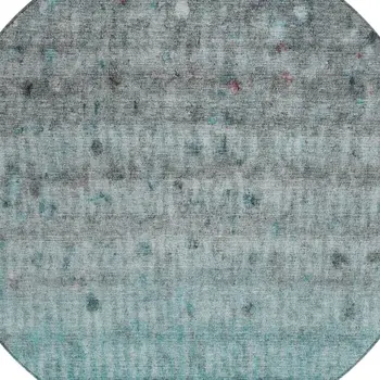 8' Teal Blue And Gray Round Striped Washable Indoor Outdoor Area Rug