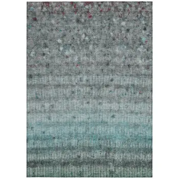 10' X 14' Teal Blue And Gray Striped Washable Indoor Outdoor Area Rug