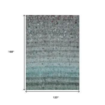 10' X 14' Teal Blue And Gray Striped Washable Indoor Outdoor Area Rug