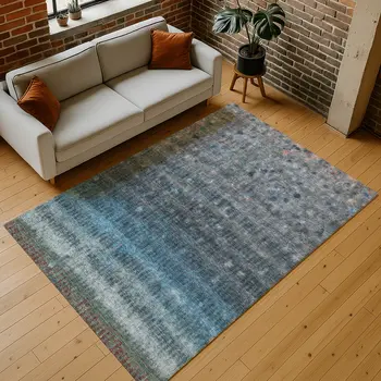 3' X 5' Blue And Gray Striped Washable Indoor Outdoor Area Rug