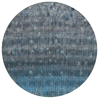 8' Blue And Gray Round Striped Washable Indoor Outdoor Area Rug