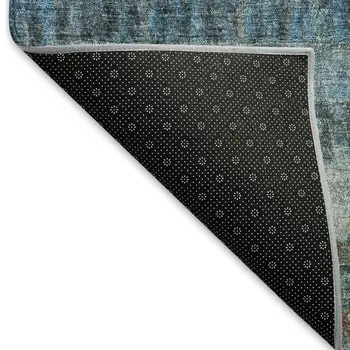 8' Blue And Gray Round Striped Washable Indoor Outdoor Area Rug