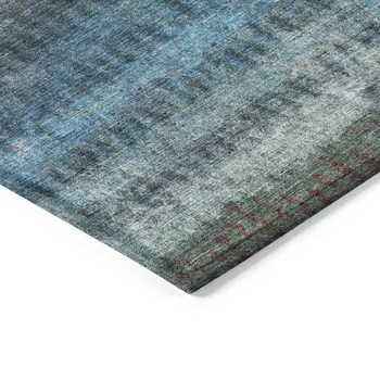 8' Blue And Gray Round Striped Washable Indoor Outdoor Area Rug