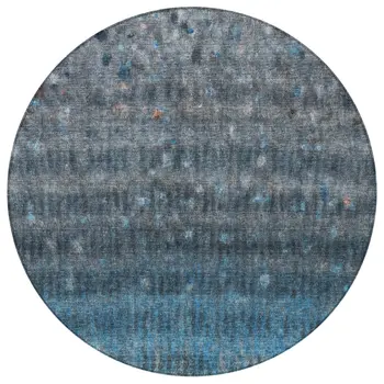 8' Blue And Gray Round Striped Washable Indoor Outdoor Area Rug