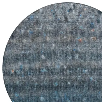 8' Blue And Gray Round Striped Washable Indoor Outdoor Area Rug