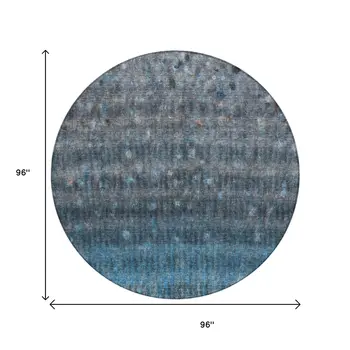 8' Blue And Gray Round Striped Washable Indoor Outdoor Area Rug