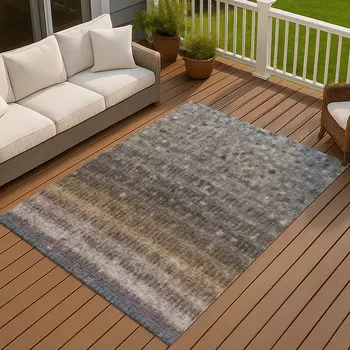3' X 5' Brown And Beige Striped Washable Indoor Outdoor Area Rug
