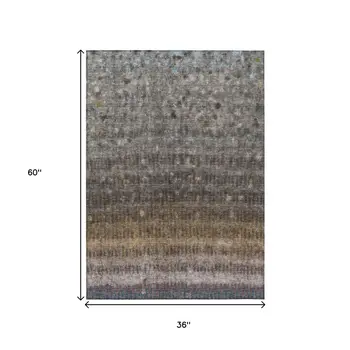 3' X 5' Brown And Beige Striped Washable Indoor Outdoor Area Rug
