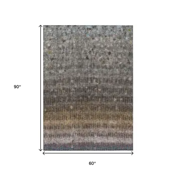 5' X 8' Brown And Beige Striped Washable Indoor Outdoor Area Rug