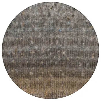 8' Brown And Beige Round Striped Washable Indoor Outdoor Area Rug