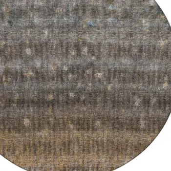 8' Brown And Beige Round Striped Washable Indoor Outdoor Area Rug
