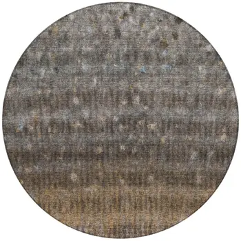 8' Brown And Beige Round Striped Washable Indoor Outdoor Area Rug