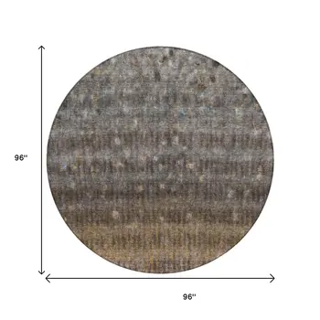 8' Brown And Beige Round Striped Washable Indoor Outdoor Area Rug