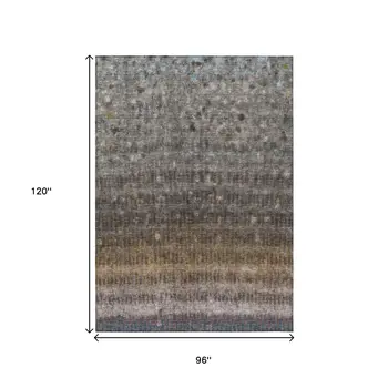 8' X 10' Brown And Beige Striped Washable Indoor Outdoor Area Rug