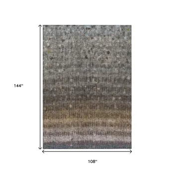 9' X 12' Brown And Beige Striped Washable Indoor Outdoor Area Rug