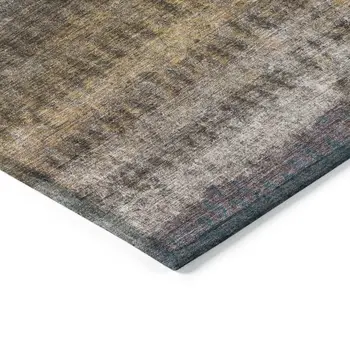 10' X 14' Brown And Beige Striped Washable Indoor Outdoor Area Rug