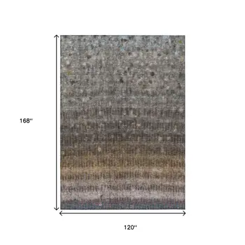 10' X 14' Brown And Beige Striped Washable Indoor Outdoor Area Rug