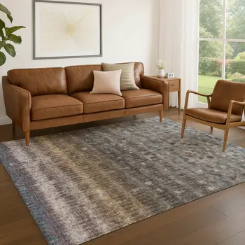 10' X 14' Brown And Beige Striped Washable Indoor Outdoor Area Rug