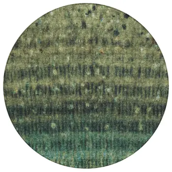 8' Fern Green And Gray Round Striped Washable Indoor Outdoor Area Rug