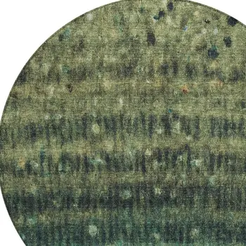 8' Fern Green And Gray Round Striped Washable Indoor Outdoor Area Rug