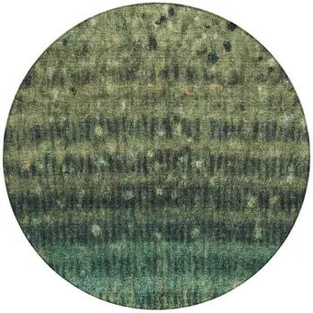 8' Fern Green And Gray Round Striped Washable Indoor Outdoor Area Rug