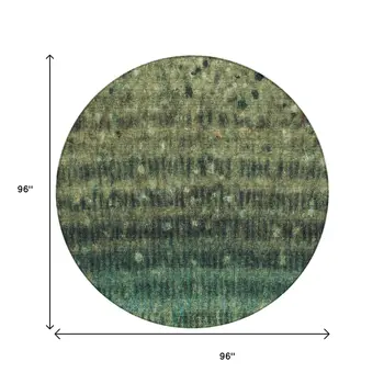 8' Fern Green And Gray Round Striped Washable Indoor Outdoor Area Rug