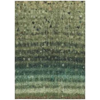 8' X 10' Fern Green And Gray Striped Washable Indoor Outdoor Area Rug