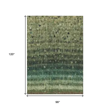 8' X 10' Fern Green And Gray Striped Washable Indoor Outdoor Area Rug