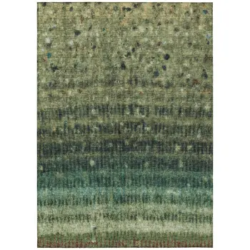 10' X 14' Fern Green And Gray Striped Washable Indoor Outdoor Area Rug