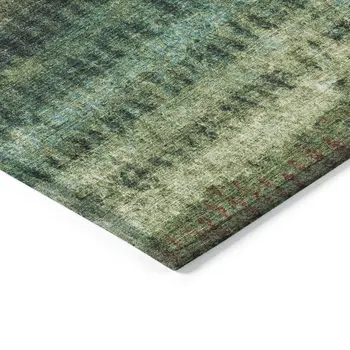 10' X 14' Fern Green And Gray Striped Washable Indoor Outdoor Area Rug