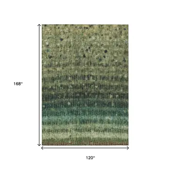 10' X 14' Fern Green And Gray Striped Washable Indoor Outdoor Area Rug