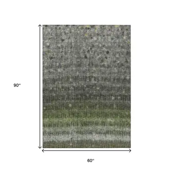 5' X 8' Olive Green And Gray Striped Washable Indoor Outdoor Area Rug