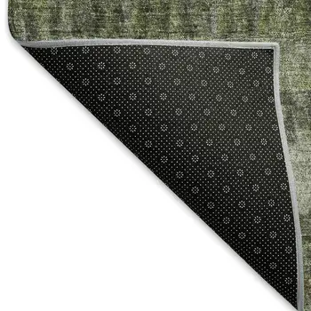 5' X 8' Olive Green And Gray Striped Washable Indoor Outdoor Area Rug