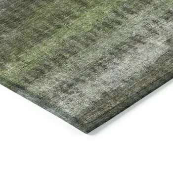 5' X 8' Olive Green And Gray Striped Washable Indoor Outdoor Area Rug