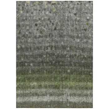 5' X 8' Olive Green And Gray Striped Washable Indoor Outdoor Area Rug