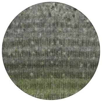 8' Olive Green And Gray Round Striped Washable Indoor Outdoor Area Rug