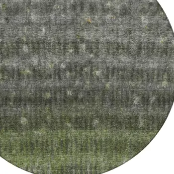 8' Olive Green And Gray Round Striped Washable Indoor Outdoor Area Rug