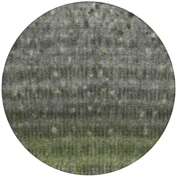 8' Olive Green And Gray Round Striped Washable Indoor Outdoor Area Rug