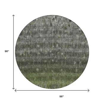 8' Olive Green And Gray Round Striped Washable Indoor Outdoor Area Rug