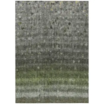 8' X 10' Olive Green And Gray Striped Washable Indoor Outdoor Area Rug