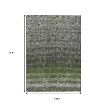 9' X 12' Olive Green And Gray Striped Washable Indoor Outdoor Area Rug