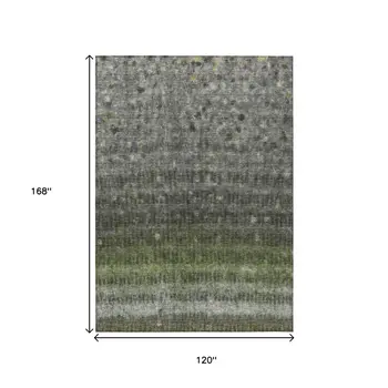 10' X 14' Olive Green And Gray Striped Washable Indoor Outdoor Area Rug