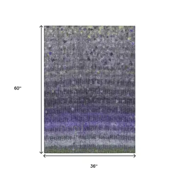 3' X 5' Purple And Gray Striped Washable Indoor Outdoor Area Rug