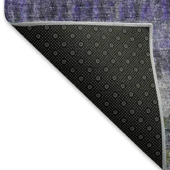 8' Purple And Gray Round Striped Washable Indoor Outdoor Area Rug