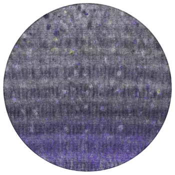 8' Purple And Gray Round Striped Washable Indoor Outdoor Area Rug