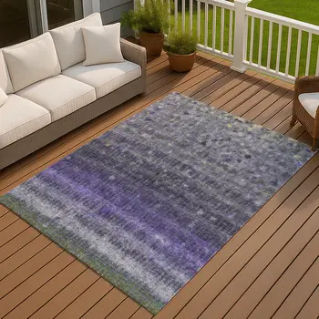 8' X 10' Purple And Gray Striped Washable Indoor Outdoor Area Rug