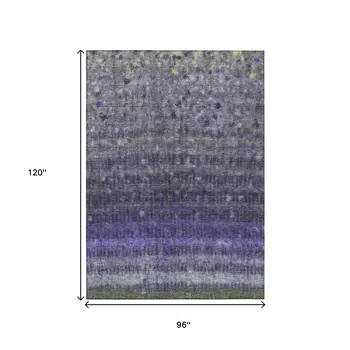 8' X 10' Purple And Gray Striped Washable Indoor Outdoor Area Rug