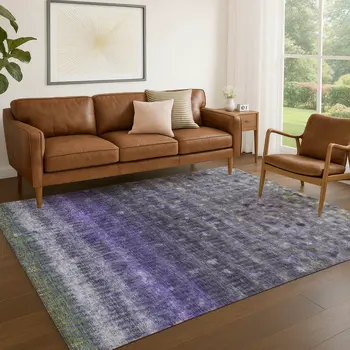 8' X 10' Purple And Gray Striped Washable Indoor Outdoor Area Rug